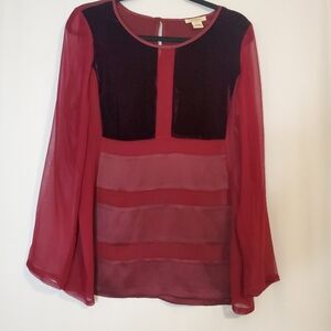 Sundance 100% Silk Women's Size L shear tunic blouse w/ velvet patchwork detail